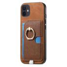 For iPhone 13 Retro Cross Leather Ring Side Insert Card Bag MagSafe Phone Case(Brown) - 2