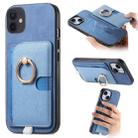 For iPhone 12 / 12 Pro Retro Cross Leather Ring Side Insert Card Bag MagSafe Phone Case(Blue) - 1