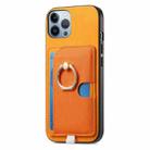 For iPhone 12 Pro Max Retro Cross Leather Ring Side Insert Card Bag MagSafe Phone Case(Yellow) - 2