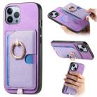 For iPhone 12 Pro Max Retro Cross Leather Ring Side Insert Card Bag MagSafe Phone Case(Purple) - 1