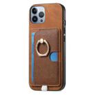 For iPhone 12 Pro Max Retro Cross Leather Ring Side Insert Card Bag MagSafe Phone Case(Brown) - 2