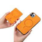 For iPhone 11 Pro Max Retro Cross Leather Ring Side Insert Card Bag MagSafe Phone Case(Yellow) - 3