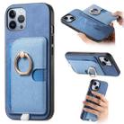 For iPhone 11 Pro Max Retro Cross Leather Ring Side Insert Card Bag MagSafe Phone Case(Blue) - 1