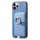 For iPhone 11 Pro Max Retro Cross Leather Ring Side Insert Card Bag MagSafe Phone Case(Blue) - 2