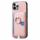 For iPhone 11 Pro Max Retro Cross Leather Ring Side Insert Card Bag MagSafe Phone Case(Pink) - 2