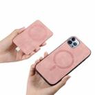 For iPhone 11 Pro Max Retro Cross Leather Ring Side Insert Card Bag MagSafe Phone Case(Pink) - 3