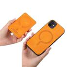 For iPhone 11 Retro Cross Leather Ring Side Insert Card Bag MagSafe Phone Case(Yellow) - 3