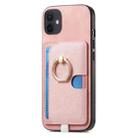 For iPhone 11 Retro Cross Leather Ring Side Insert Card Bag MagSafe Phone Case(Pink) - 2