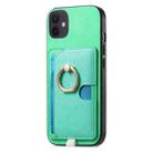 For iPhone 11 Retro Cross Leather Ring Side Insert Card Bag MagSafe Phone Case(Green) - 2