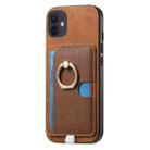 For iPhone 11 Retro Cross Leather Ring Side Insert Card Bag MagSafe Phone Case(Brown) - 2