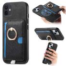 For iPhone 11 Retro Cross Leather Ring Side Insert Card Bag MagSafe Phone Case(Black) - 1