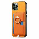 For iPhone 11 Pro Retro Cross Leather Ring Side Insert Card Bag MagSafe Phone Case(Yellow) - 2