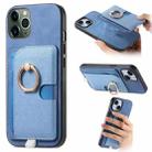 For iPhone 11 Pro Retro Cross Leather Ring Side Insert Card Bag MagSafe Phone Case(Blue) - 1