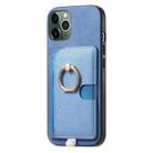 For iPhone 11 Pro Retro Cross Leather Ring Side Insert Card Bag MagSafe Phone Case(Blue) - 2