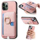 For iPhone 11 Pro Retro Cross Leather Ring Side Insert Card Bag MagSafe Phone Case(Pink) - 1