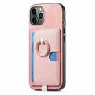 For iPhone 11 Pro Retro Cross Leather Ring Side Insert Card Bag MagSafe Phone Case(Pink) - 2