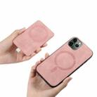 For iPhone 11 Pro Retro Cross Leather Ring Side Insert Card Bag MagSafe Phone Case(Pink) - 3