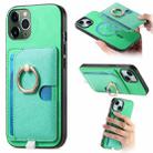 For iPhone 11 Pro Retro Cross Leather Ring Side Insert Card Bag MagSafe Phone Case(Green) - 1