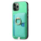 For iPhone 11 Pro Retro Cross Leather Ring Side Insert Card Bag MagSafe Phone Case(Green) - 2