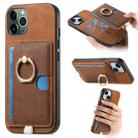 For iPhone 11 Pro Retro Cross Leather Ring Side Insert Card Bag MagSafe Phone Case(Brown) - 1
