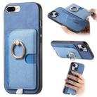 For iPhone 7 Plus / 8 Plus Retro Cross Leather Ring Side Insert Card Bag MagSafe Phone Case(Blue) - 1