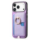 For iPhone 17 Pro Retro Cross Leather Ring Side Insert Card Bag MagSafe Phone Case(Purple) - 2