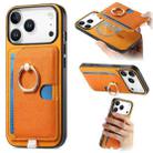 For iPhone 17 Pro Max Retro Cross Leather Ring Side Insert Card Bag MagSafe Phone Case(Yellow) - 1