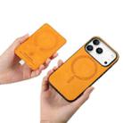 For iPhone 17 Pro Max Retro Cross Leather Ring Side Insert Card Bag MagSafe Phone Case(Yellow) - 3