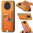 For vivo X100 5G Retro Cross Leather Ring Side Insert Card Bag MagSafe Phone Case(Yellow) - 1