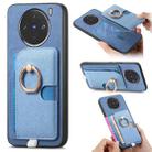 For vivo X100 5G Retro Cross Leather Ring Side Insert Card Bag MagSafe Phone Case(Blue) - 1