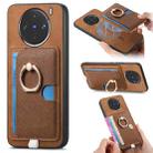 For vivo X100 5G Retro Cross Leather Ring Side Insert Card Bag MagSafe Phone Case(Brown) - 1