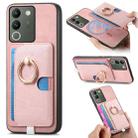 For vivo Y200 / V29e Retro Cross Leather Ring Side Insert Card Bag MagSafe Phone Case(Pink) - 1