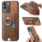 For vivo Y200 / V29e Retro Cross Leather Ring Side Insert Card Bag MagSafe Phone Case(Brown) - 1