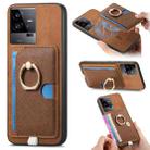 For vivo iQOO 11 Pro 5G Retro Cross Leather Ring Side Insert Card Bag MagSafe Phone Case(Brown) - 1