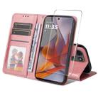 For Motorola Moto G75 ENKAY Card Wallet Calf Texture Leather Phone Case with Screen Film(Pink) - 1