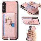 For Sony Xperia 1 VI Retro Cross Leather Ring Side Insert Card Bag MagSafe Phone Case(Pink) - 1