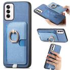 For OPPO Reno12 Global Retro Cross Leather Ring Side Insert Card Bag MagSafe Phone Case(Blue) - 1