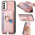 For OPPO Reno12 Global Retro Cross Leather Ring Side Insert Card Bag MagSafe Phone Case(Pink) - 1
