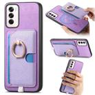 For OPPO Reno12 Global Retro Cross Leather Ring Side Insert Card Bag MagSafe Phone Case(Purple) - 1