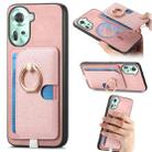For OPPO Reno11 Global Retro Cross Leather Ring Side Insert Card Bag MagSafe Phone Case(Pink) - 1