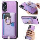 For OPPO A58 4G Retro Cross Leather Ring Side Insert Card Bag MagSafe Phone Case(Purple) - 1