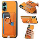 For OPPO A78 4G Retro Cross Leather Ring Side Insert Card Bag MagSafe Phone Case(Yellow) - 1