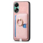 For OPPO Reno8 T / A1 Pro Retro Cross Leather Ring Side Insert Card Bag MagSafe Phone Case(Pink) - 2