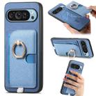 For Google Pixel 9 Pro XL Retro Cross Leather Ring Side Insert Card Bag MagSafe Phone Case(Blue) - 1