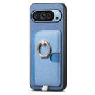 For Google Pixel 9 Pro XL Retro Cross Leather Ring Side Insert Card Bag MagSafe Phone Case(Blue) - 2