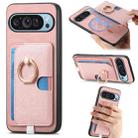 For Google Pixel 9 Pro XL Retro Cross Leather Ring Side Insert Card Bag MagSafe Phone Case(Pink) - 1