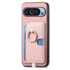 For Google Pixel 9 Pro XL Retro Cross Leather Ring Side Insert Card Bag MagSafe Phone Case(Pink) - 2