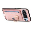 For Google Pixel 9 Pro XL Retro Cross Leather Ring Side Insert Card Bag MagSafe Phone Case(Pink) - 3