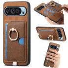 For Google Pixel 9 Pro XL Retro Cross Leather Ring Side Insert Card Bag MagSafe Phone Case(Brown) - 1