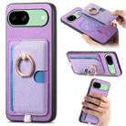 For Google Pixel 8a Retro Cross Leather Ring Side Insert Card Bag MagSafe Phone Case(Purple) - 1